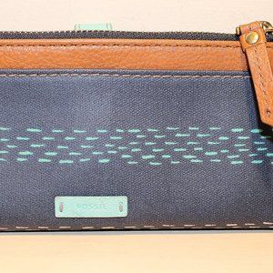 Fossil Clutch wallet blue brown leather Classic